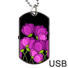 Purple Tulips Dog Tag Usb Flash (one Side) by Valentinaart