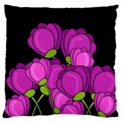 Purple Tulips Large Cushion Case (two Sides) by Valentinaart