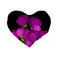 Purple Tulips Standard 16  Premium Heart Shape Cushions