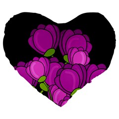 Purple Tulips Large 19  Premium Flano Heart Shape Cushions by Valentinaart