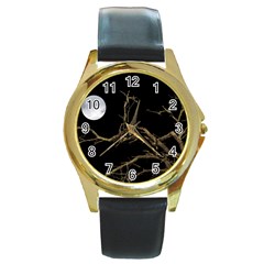 Nature Dark Scene Round Gold Metal Watch