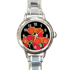 Orange Tulips Round Italian Charm Watch by Valentinaart