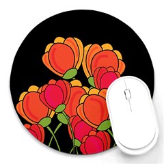 Orange Tulips Round Mousepads by Valentinaart