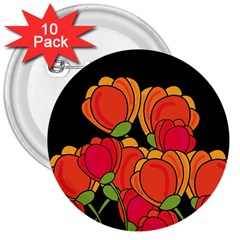 Orange Tulips 3  Buttons (10 Pack) 