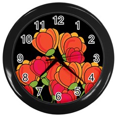 Orange Tulips Wall Clocks (black)