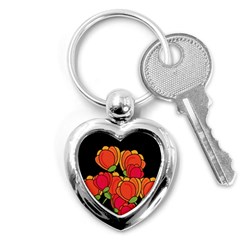 Orange Tulips Key Chains (heart)  by Valentinaart