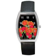 Orange Tulips Barrel Style Metal Watch