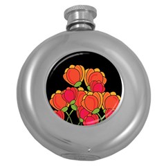 Orange Tulips Round Hip Flask (5 Oz) by Valentinaart