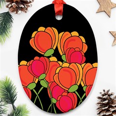 Orange Tulips Oval Ornament (two Sides)