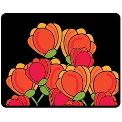 Orange Tulips Fleece Blanket (medium)  by Valentinaart