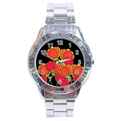 Orange Tulips Stainless Steel Analogue Watch by Valentinaart