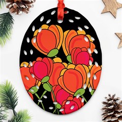 Orange Tulips Oval Filigree Ornament (2-side) 