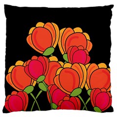 Orange Tulips Large Cushion Case (one Side) by Valentinaart