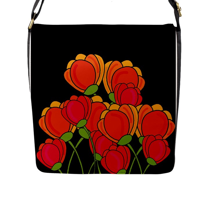 Orange tulips Flap Messenger Bag (L) 