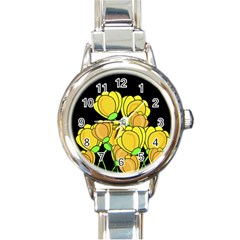 Yellow Tulips Round Italian Charm Watch by Valentinaart