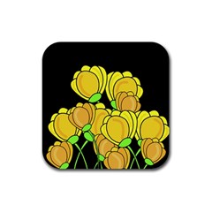 Yellow Tulips Rubber Coaster (square)  by Valentinaart