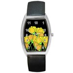 Yellow tulips Barrel Style Metal Watch Front