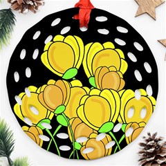 Yellow Tulips Ornament (round Filigree)  by Valentinaart