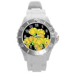 Yellow Tulips Round Plastic Sport Watch (l)