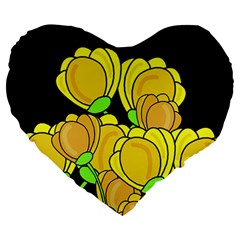 Yellow Tulips Large 19  Premium Heart Shape Cushions