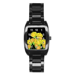 Yellow Tulips Stainless Steel Barrel Watch by Valentinaart