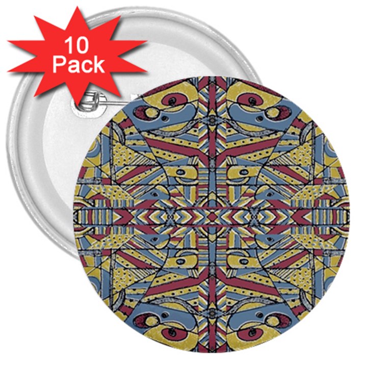 Multicolor Abstract 3  Buttons (10 pack) 