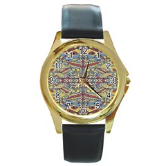 Multicolor Abstract Round Gold Metal Watch