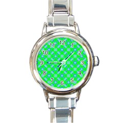 Mod Blue Circles On Bright Green Round Italian Charm Watch