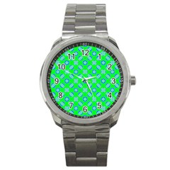 Mod Blue Circles On Bright Green Sport Metal Watch