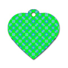 Mod Blue Circles On Bright Green Dog Tag Heart (two Sides)