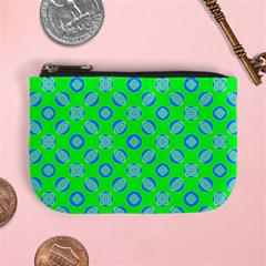 Mod Blue Circles On Bright Green Mini Coin Purses by BrightVibesDesign