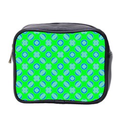 Mod Blue Circles On Bright Green Mini Toiletries Bag 2-side by BrightVibesDesign