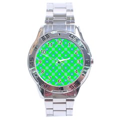 Mod Blue Circles On Bright Green Stainless Steel Analogue Watch