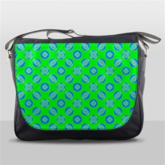 Mod Blue Circles On Bright Green Messenger Bags