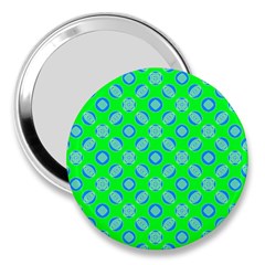 Mod Blue Circles On Bright Green 3  Handbag Mirrors