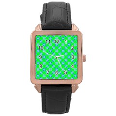 Mod Blue Circles On Bright Green Rose Gold Leather Watch  by BrightVibesDesign