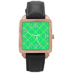 Mod Blue Circles On Bright Green Rose Gold Leather Watch  Front