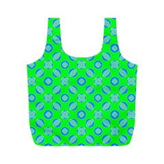 Mod Blue Circles On Bright Green Full Print Recycle Bags (m)  by BrightVibesDesign