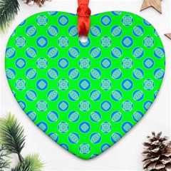 Mod Blue Circles On Bright Green Ornament (heart)  by BrightVibesDesign