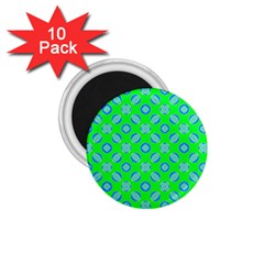 Mod Blue Circles On Bright Green 1 75  Magnets (10 Pack) 