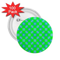 Mod Blue Circles On Bright Green 2 25  Buttons (100 Pack) 