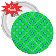 Mod Blue Circles On Bright Green 3  Buttons (10 Pack)  by BrightVibesDesign