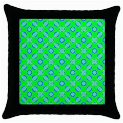 Mod Blue Circles On Bright Green Throw Pillow Case (black)