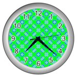 Mod Blue Circles On Bright Green Wall Clocks (Silver)  Front