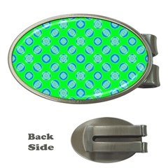 Mod Blue Circles On Bright Green Money Clips (oval) 