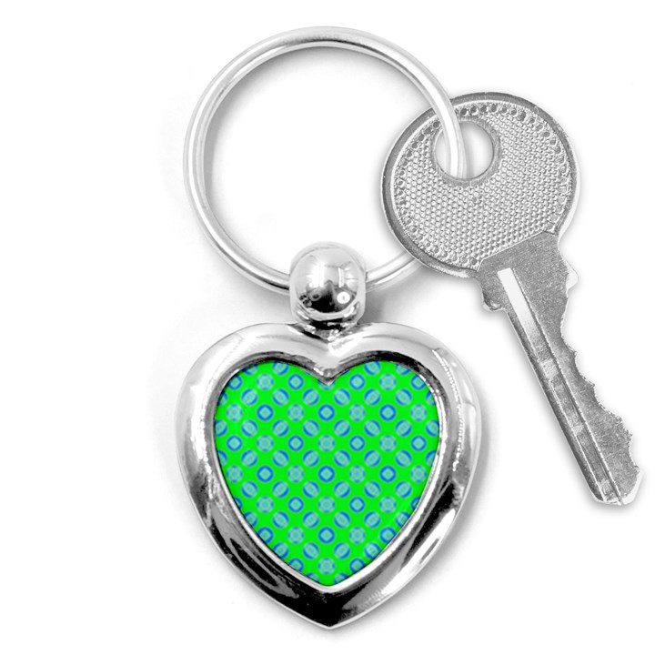 Mod Blue Circles On Bright Green Key Chains (Heart) 