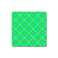 Mod Blue Circles On Bright Green Square Magnet