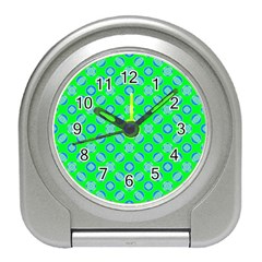 Mod Blue Circles On Bright Green Travel Alarm Clocks by BrightVibesDesign