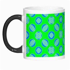 Mod Blue Circles On Bright Green Morph Mugs by BrightVibesDesign