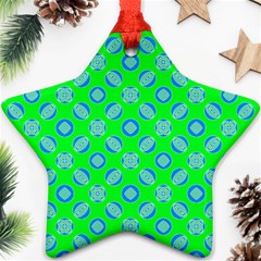 Mod Blue Circles On Bright Green Star Ornament (two Sides) 